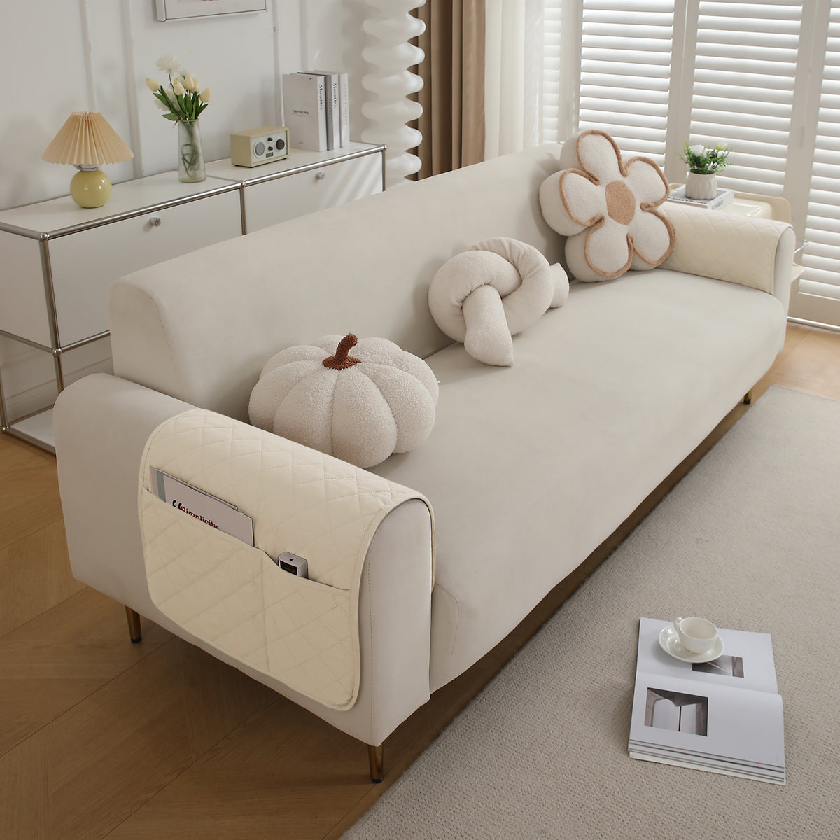 Drylin Quilted Sofa Cover Mat, Cream