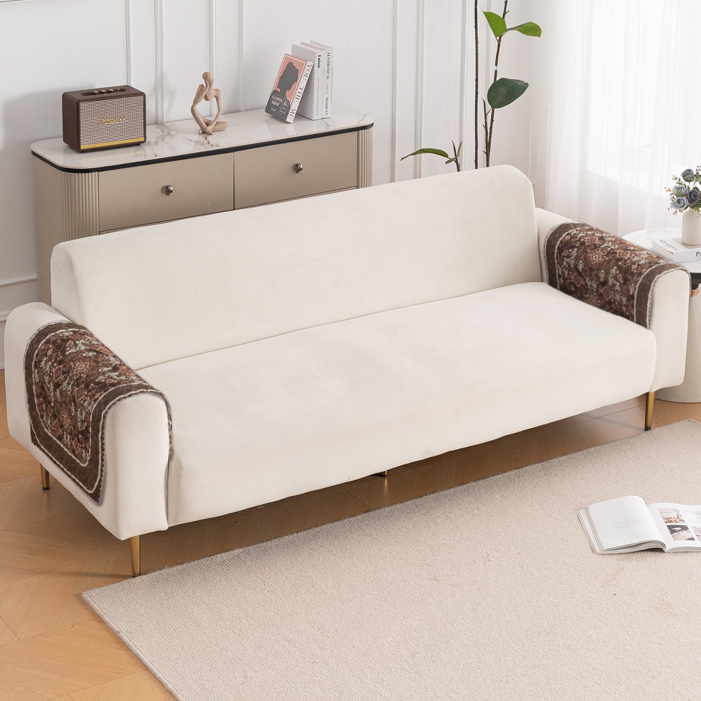 LoomVerse Quilted Sofa Cover Set Washable Sofa Panel for Seat & Back - Rustic Lattice