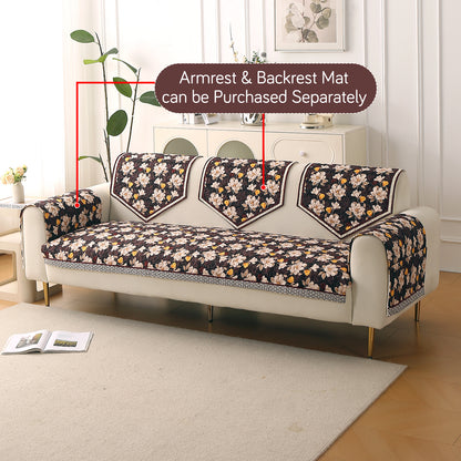 Florentina Series Printed Holland Velvet Sofa Mat - Camellia Brown