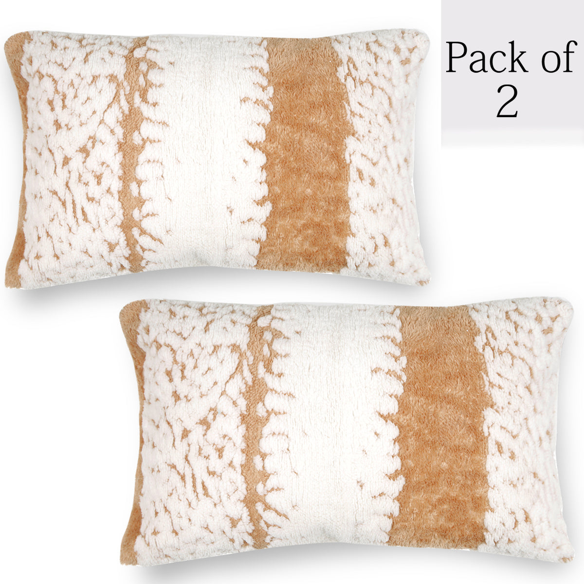 Luxury Wavy Plush Cushion Cover for Sofa - Desert Brown - Pack of 2