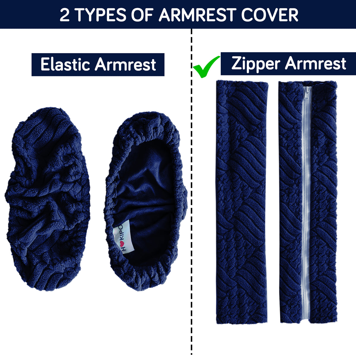 170gsm Jacquard Armrest Covers for Office Chair (Zipper Style), 1 Pair, Navy Blue