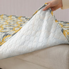 Printed Quilted L Type Sofa Mat Set (3+2 Seater), Windmill Cyber Yellow