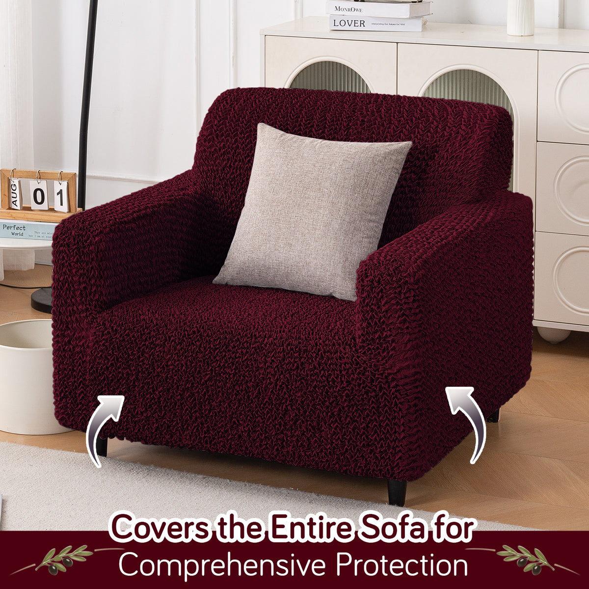 Italian Belissia Luxe Series' Super Stretchable Microfiber 1/2/3 Seater Sofa Cover, Merlot Wine