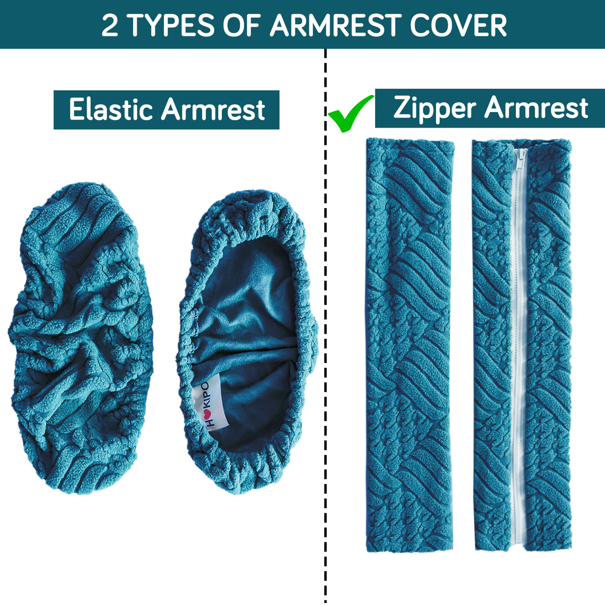 170gsm Jacquard Office Chair Arm Rest Cover (Zipper Style), 1 Pair, Turquoise