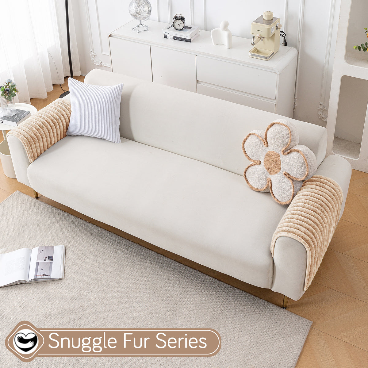 Faux Rabbit Fur Plush Anti-Slip Sofa Mat |Snuggle Fur Sand Brown