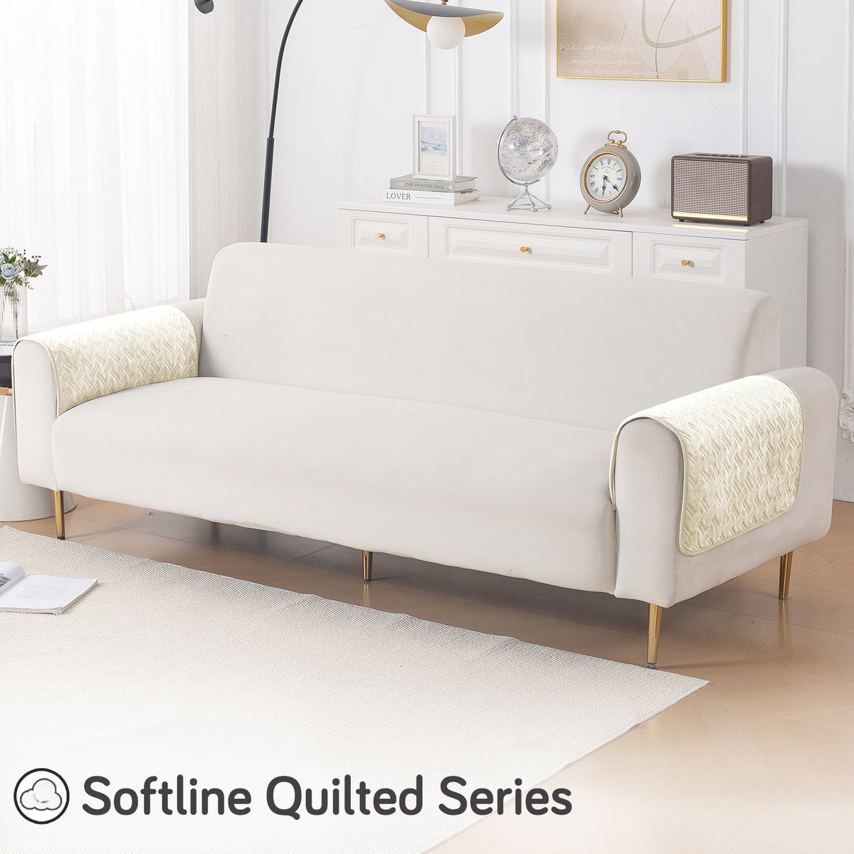 Softline Quilted Sofa Cover Mat, Butter Cream