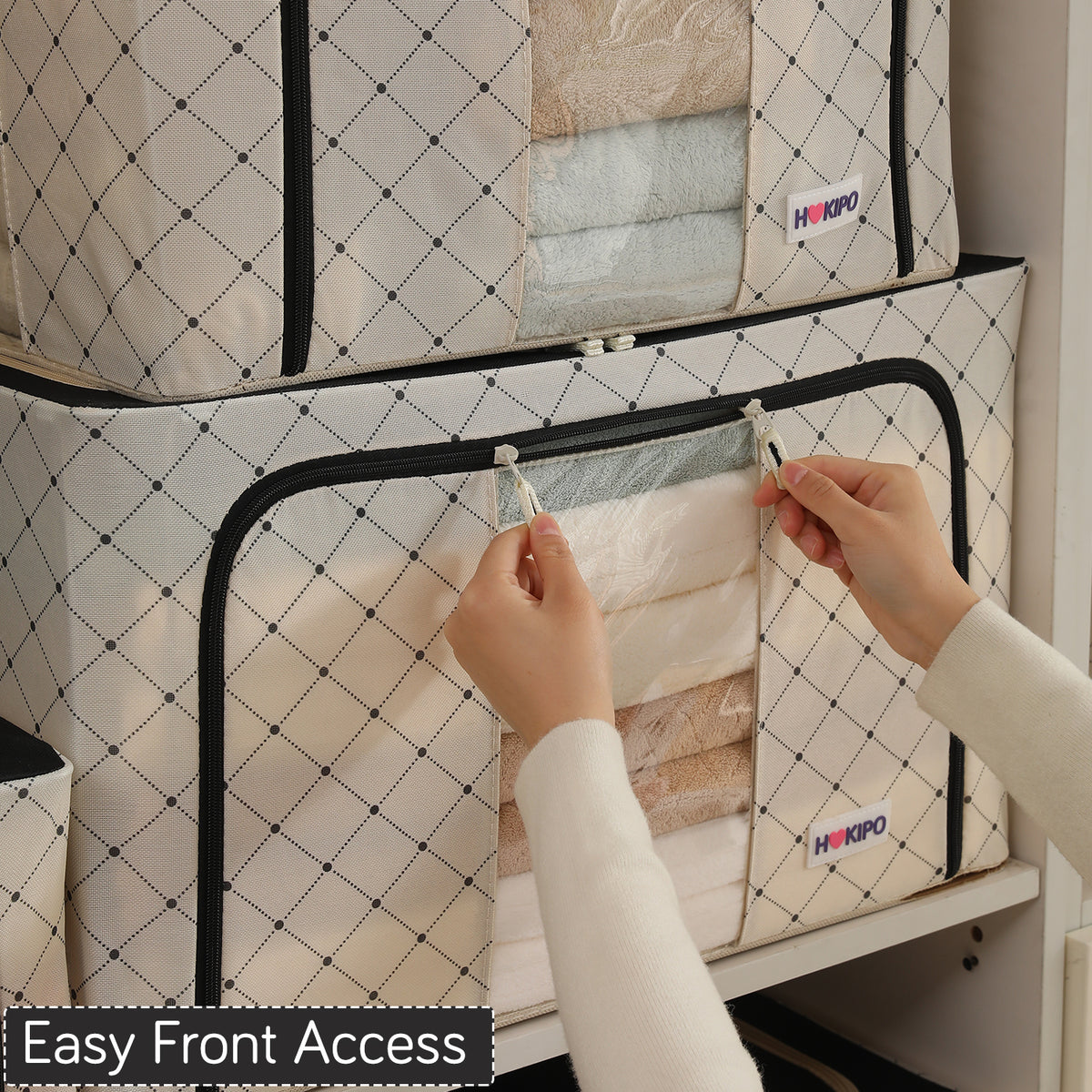 Folding Cloth Storage Box and Organizer for Wardrobe - Ivory Noir