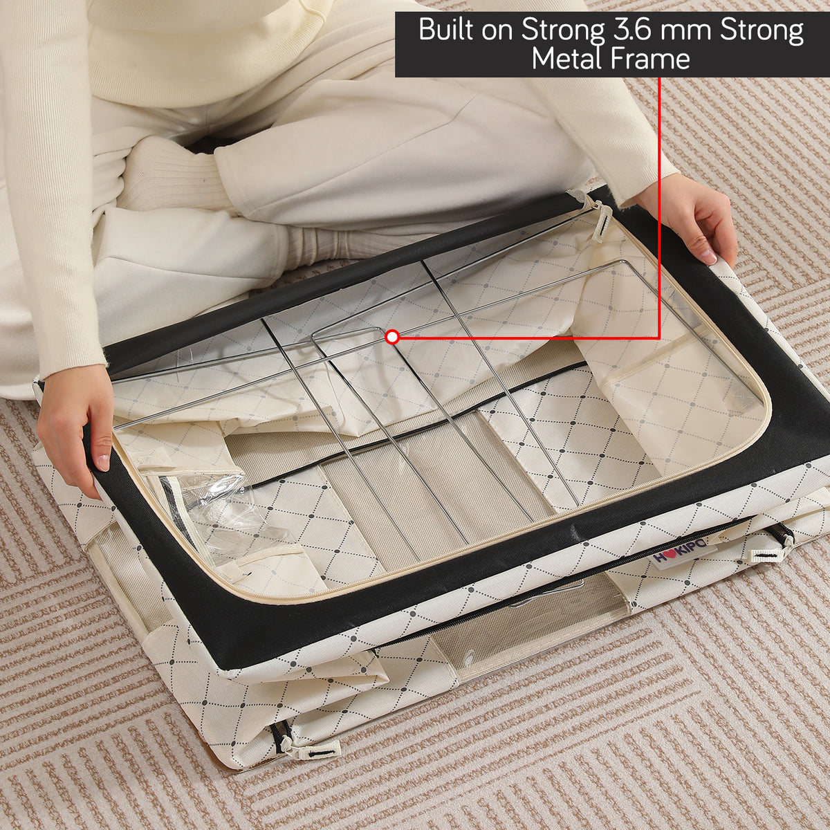 Folding Cloth Storage Box and Organizer for Wardrobe - Ivory Noir