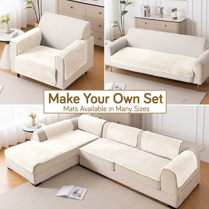 Diamond Plush Pebble Quilted Sofa Cover Mat, Cream