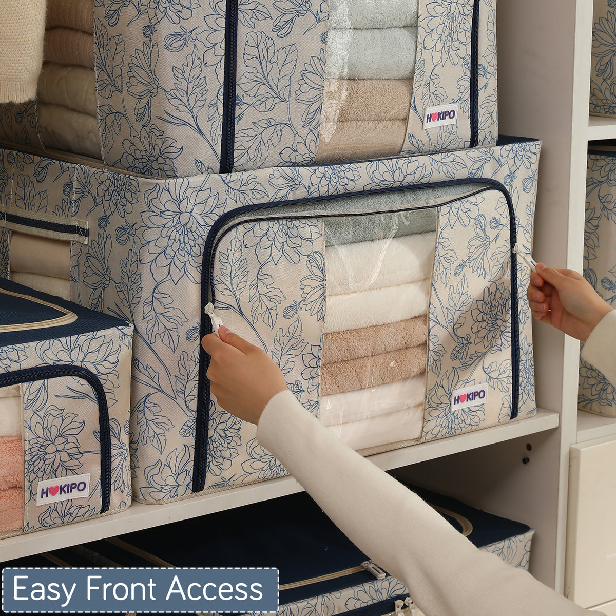 Foldable Cloth Storage Organizer for Wardrobe, Blue Blossom