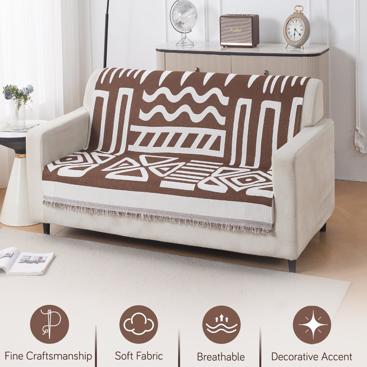 Urban Tribe Premium Chenille Fabric Sofa Cover, Chocolate Brown