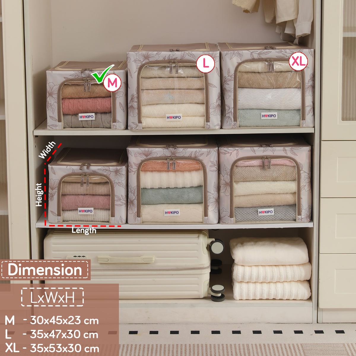 Foldable Cloth Storage Box Organizer for Wardrobe, Latte Floral