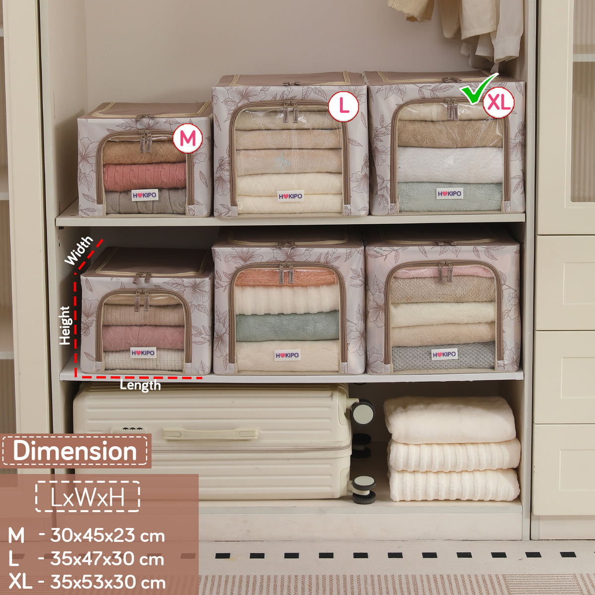 Foldable Cloth Storage Box Organizer for Wardrobe, Latte Floral