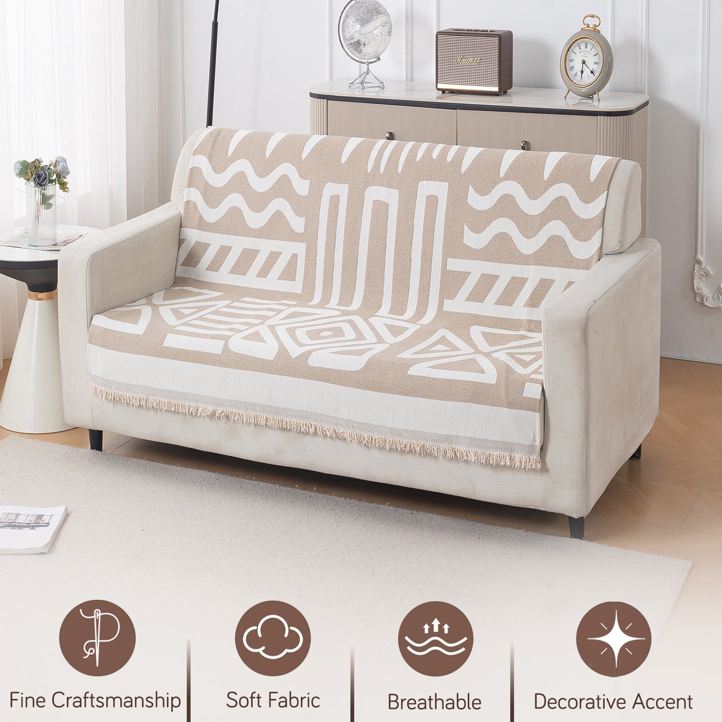 Urban Tribe Premium Chenille Fabric Sofa Cover, Beige
