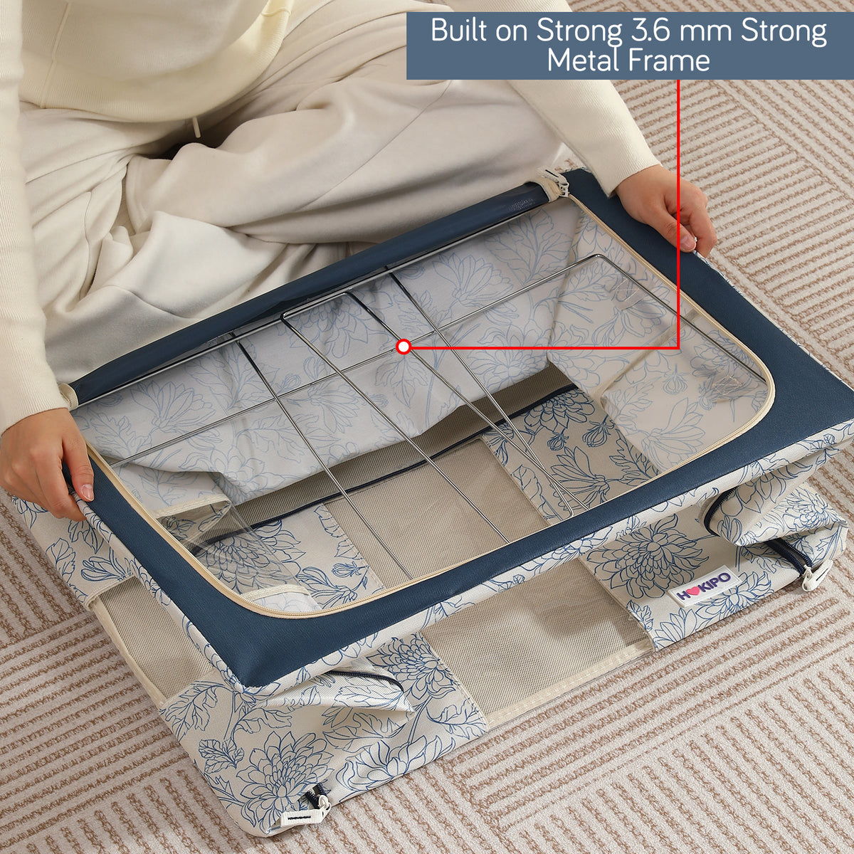 Foldable Cloth Storage Organizer for Wardrobe, Blue Blossom