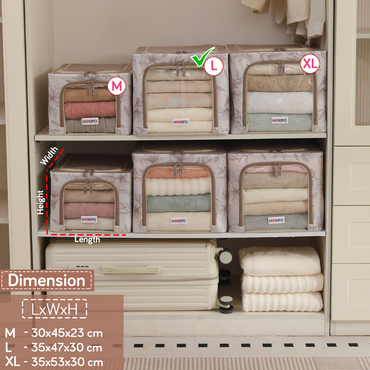 Foldable Cloth Storage Box Organizer for Wardrobe, Latte Floral