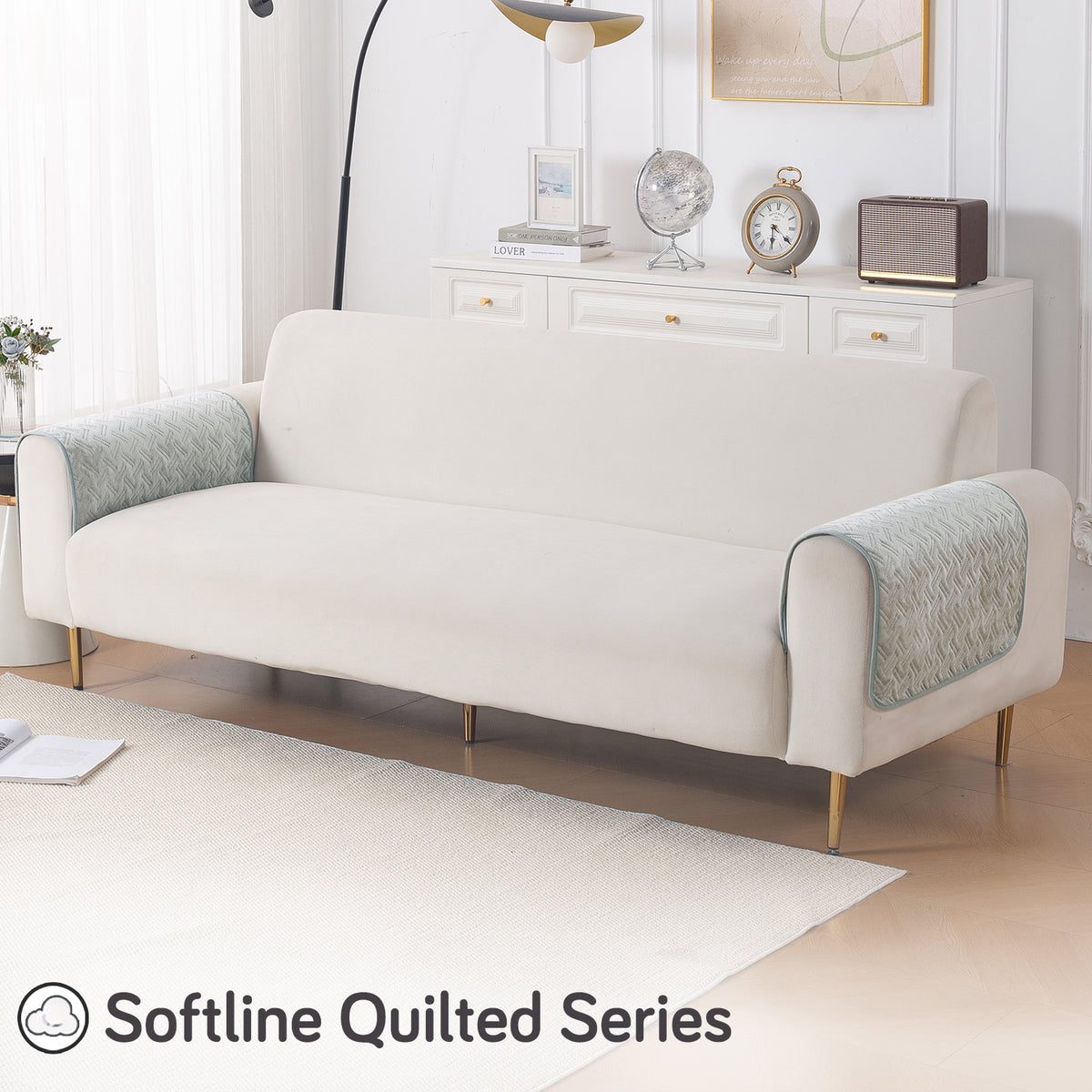 Softline Quilted Sofa Cover Mat, Ice Grey