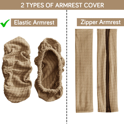 210gsm Jacquard Water Repellent Armrest Covers for Office Chair (Elastic Style), 1 Pair, Camel