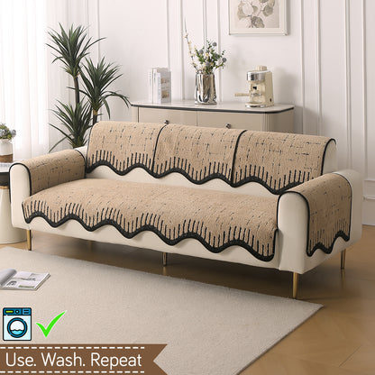 Premium Supple Soft Wavy with Curve Sofa Cover Mat, Brown