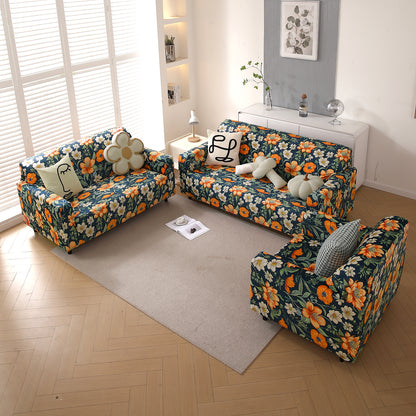 Premium Printed Velvet Sofa Cover 1/2/3 Seaters Fully Covered, Teal Twilight Garden