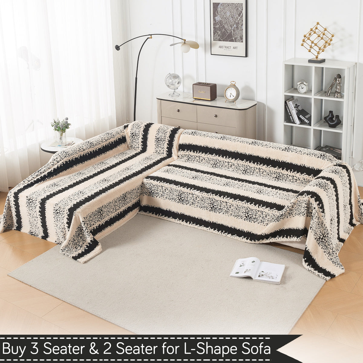 Buy Textured Stripe Noirea Series Luxury Plush Sofa Throw for L-shape Sofas - 3 & 2 Seater Sofa Sets | HOKIPO
