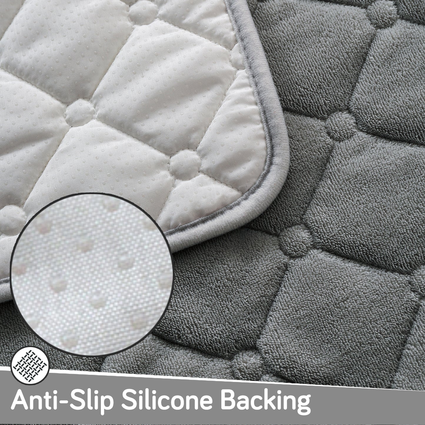 Diamond Tuft Plush Sofa Cover Mat, Stone Grey