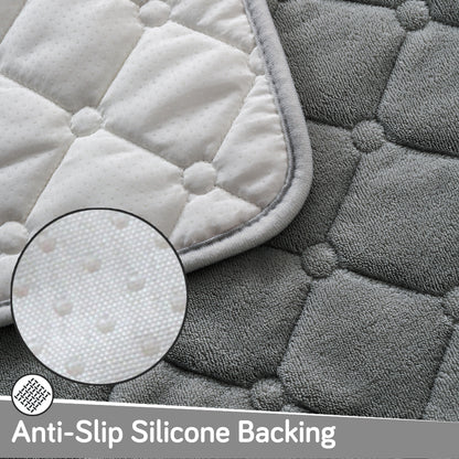 Diamond Tuft Plush Sofa Cover Mat, Stone Grey