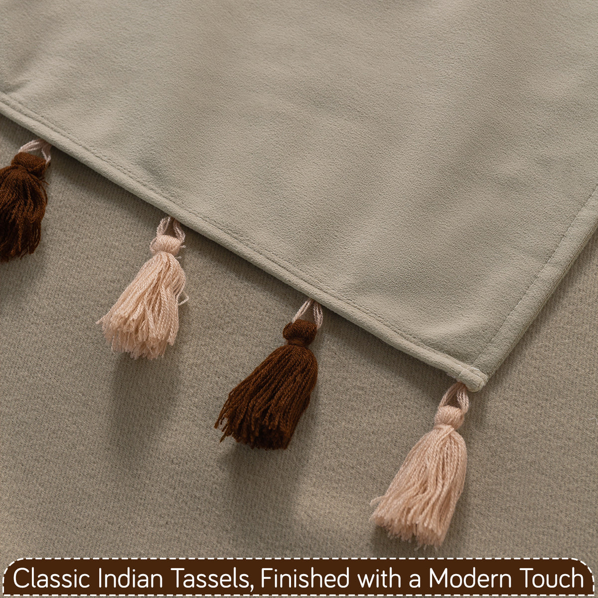 Tassel Tone Holland Velvet Sofa Cover Mat, Sand Beige