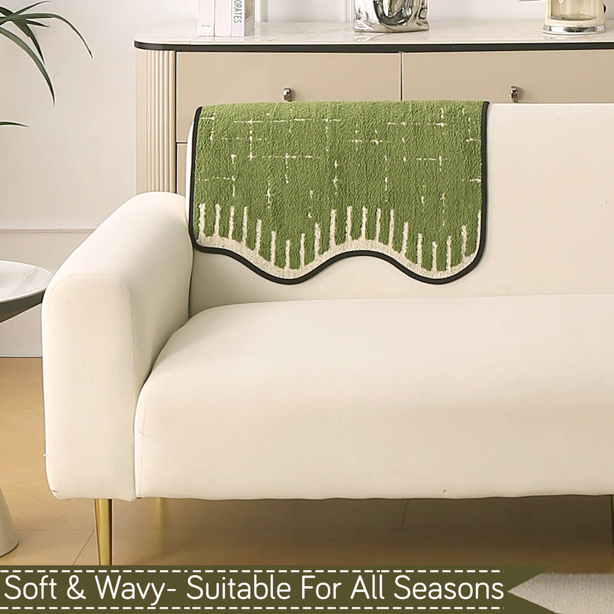 Premium Supple Soft Wavy Sofa Cover Mat, Green
