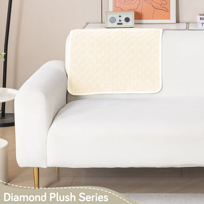 Diamond Plush Pebble Quilted Sofa Cover Mat, Cream
