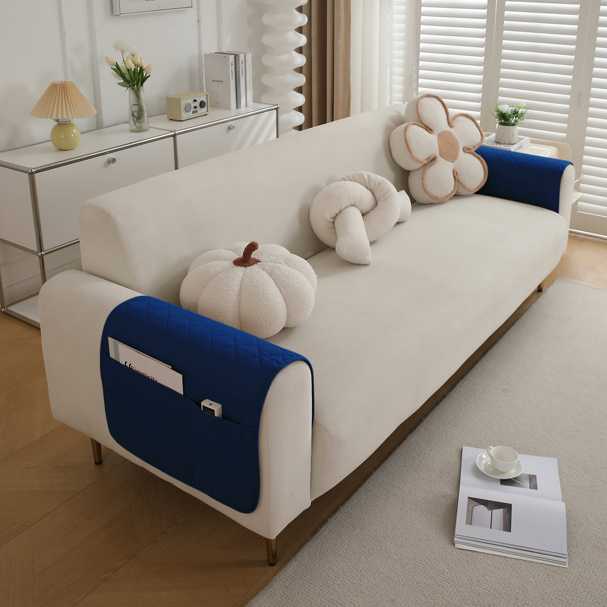 Drylin Quilted Sofa Cover Mat, Navy Blue