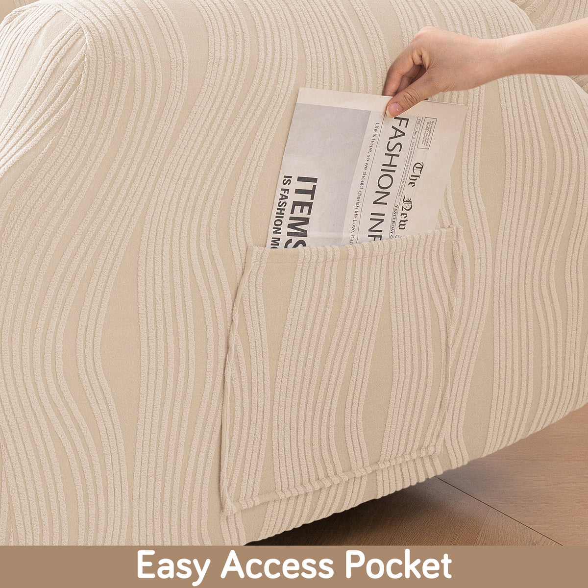 Buy Skimmed Cream Colour nestiva series knitting jacquard recliner sofa cover​ with pocket | HOKIPO