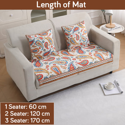 LiefNest Printed Holland Velvet Sofa Mat with Foam Filling - Paisley Multicolor for 1/2/3 Seater & Armrest