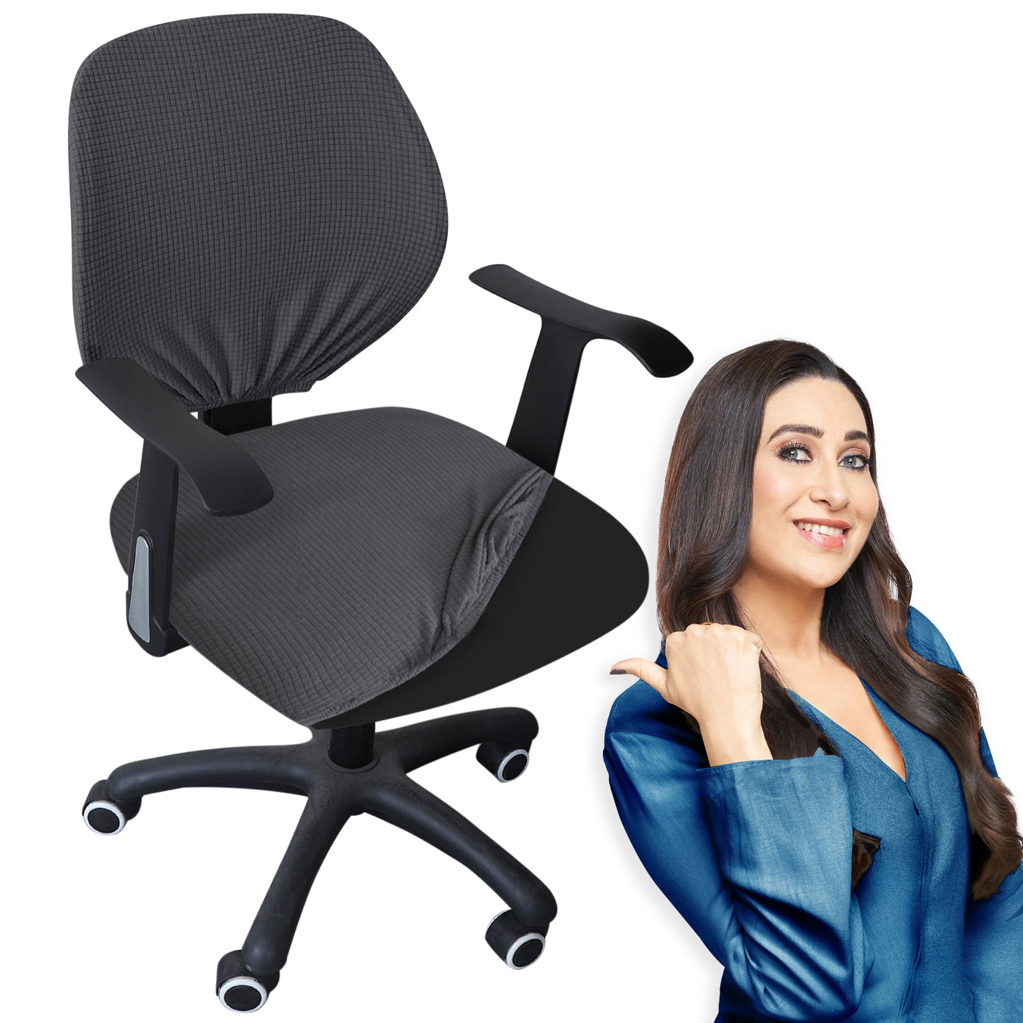 Dark Grey Stretchable Jacquard Office Chair Slipcover | Hokipo
