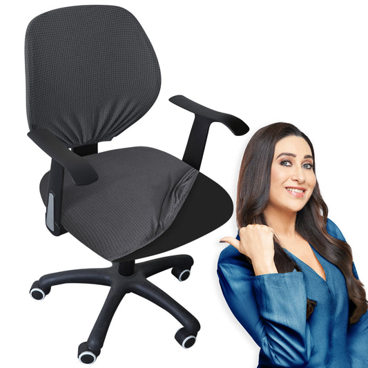 Stretchable Jacquard Office Chair Slipcover for Rotating Chair, Dark Grey