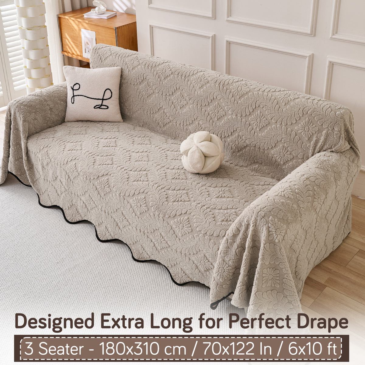 Buy Soft Brown Colour Wavy Petal Crest Series Plush Sofa Throw – 3 Seater Sofas | HOKIPO
