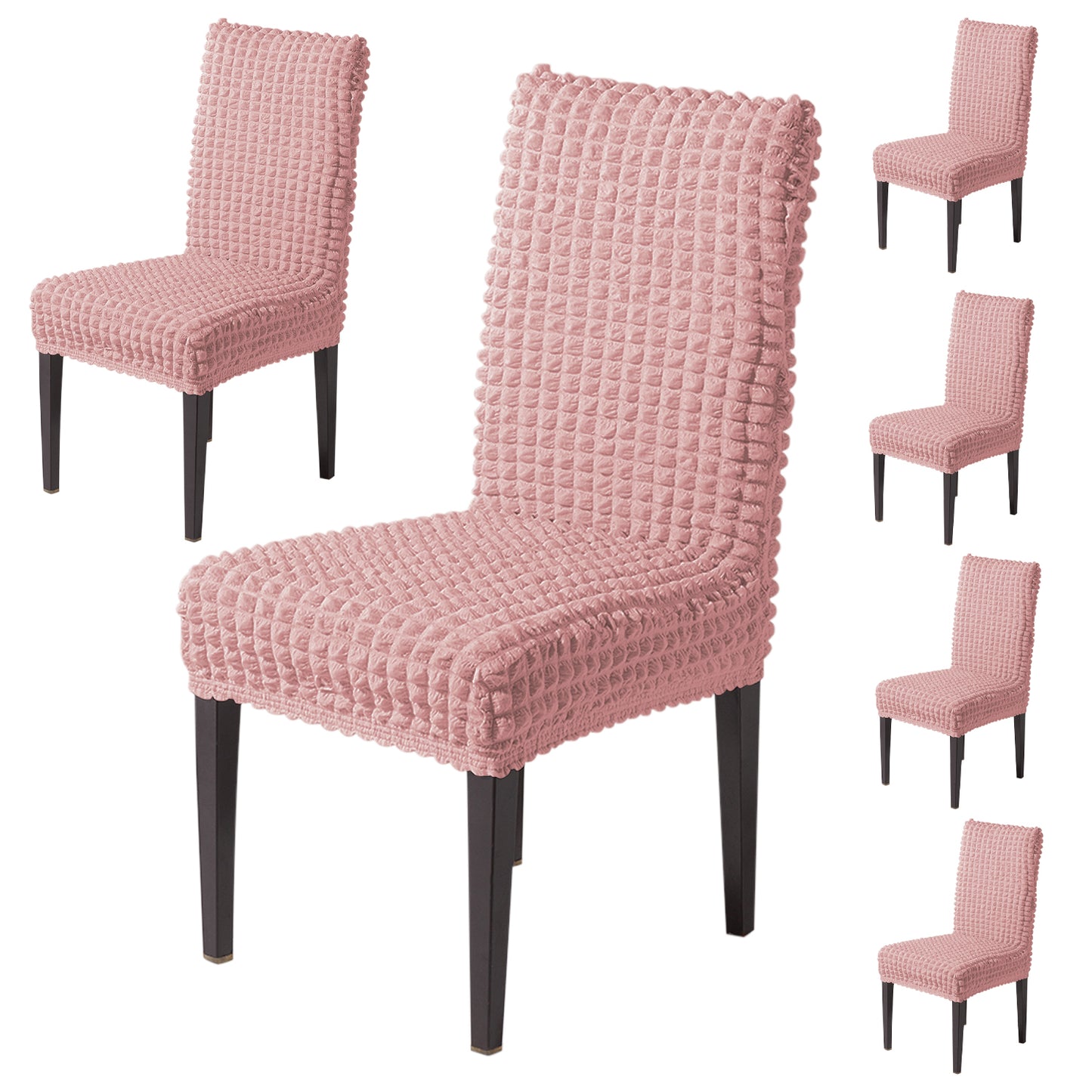 Aria Nova Bubble 280 GSM Dining Chair Cover Set of 1/2/4/6, Tea Rose Pink