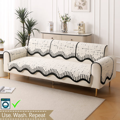 Premium Supple Soft Wavy with Curve Sofa Cover Mat, Off-White