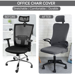 Stretchable Jacquard Office Boss Chair Seat Cover with Headrest Cover for Computer Desk Chair, Dark Grey