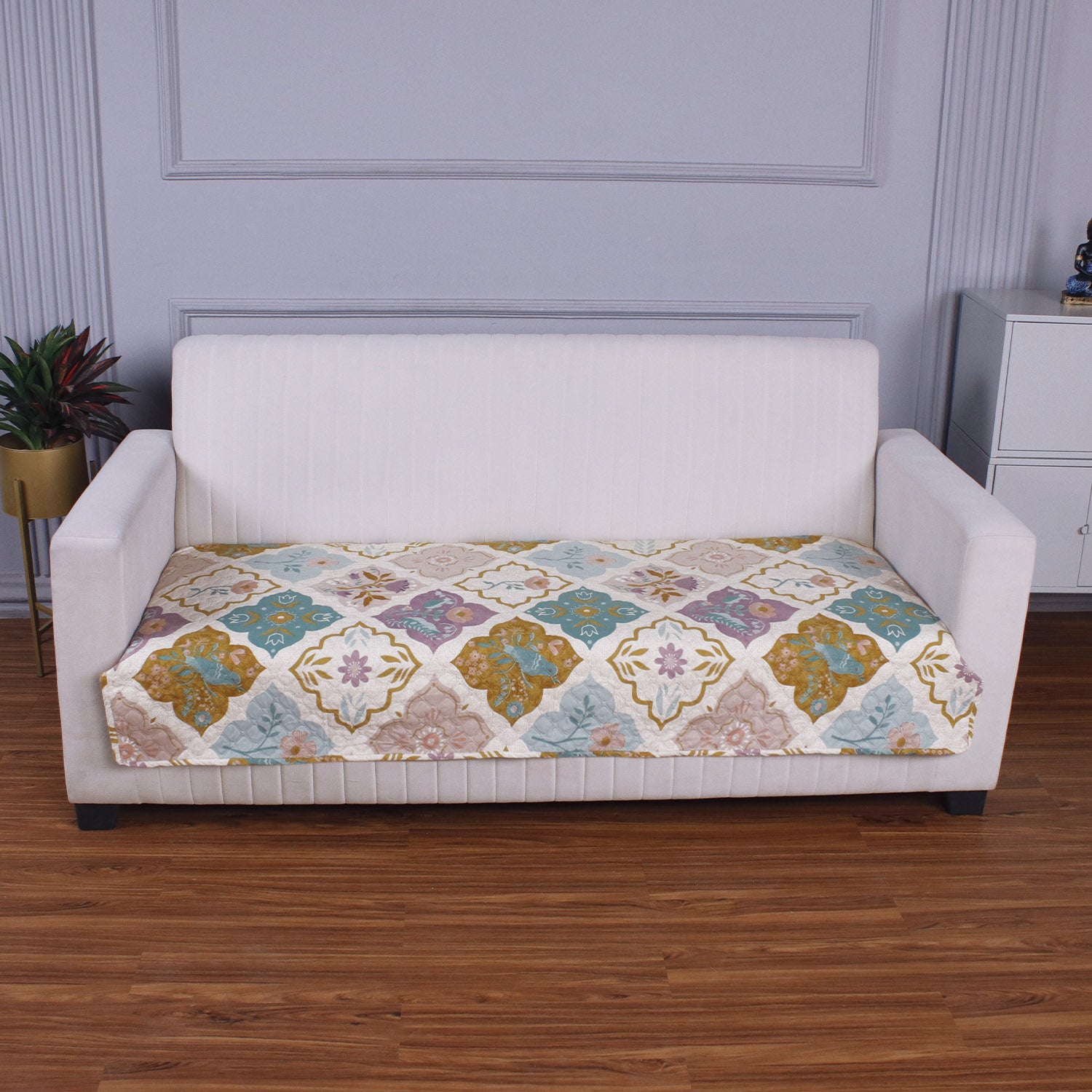 Quilted Sofa Seat Mat Covers for 1/2/3 Seater Sofa, Quatrefoil Multicolor