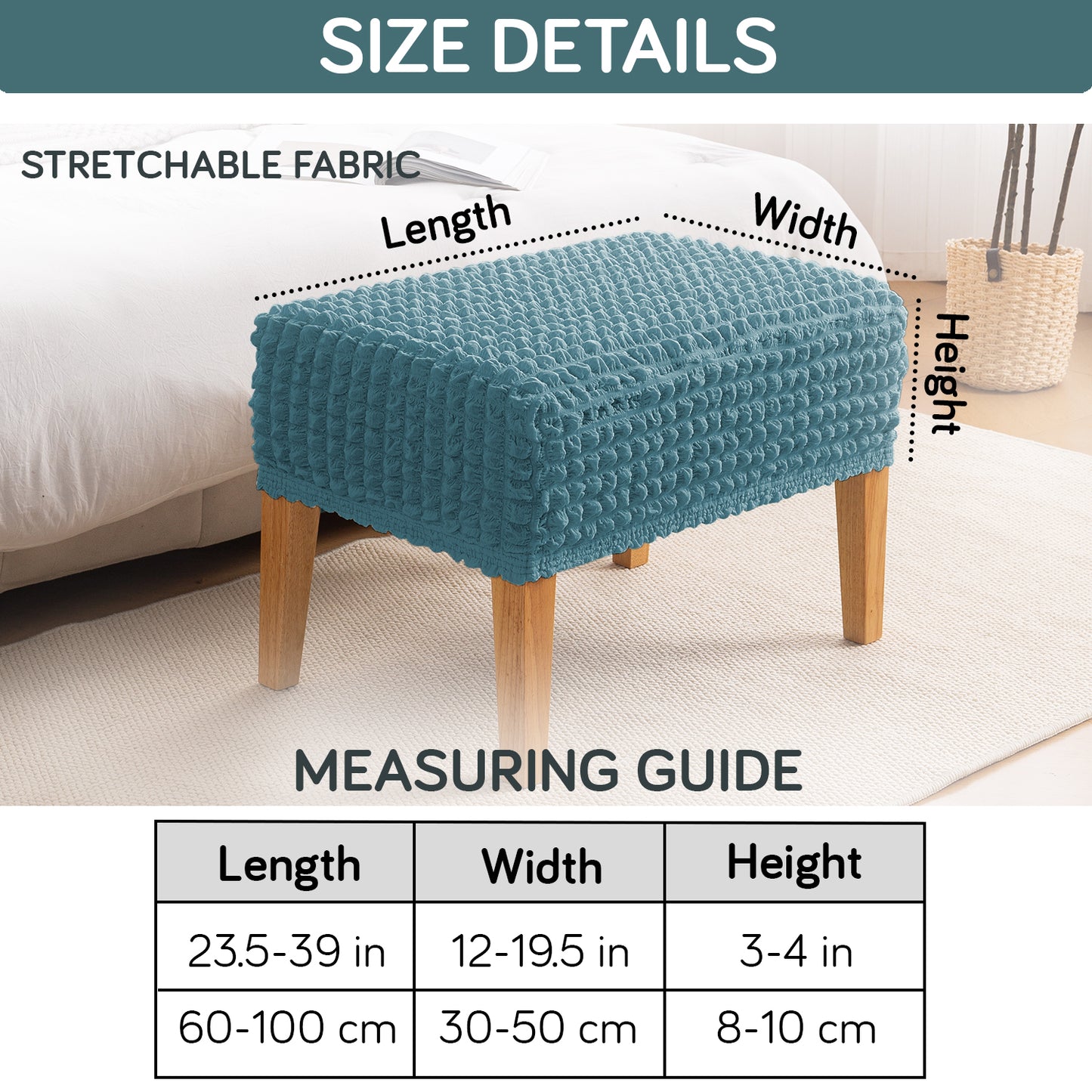 Aria Nova 280 GSM Bubble Stretchable Foot Rest Stool Cover, Tropical Teal