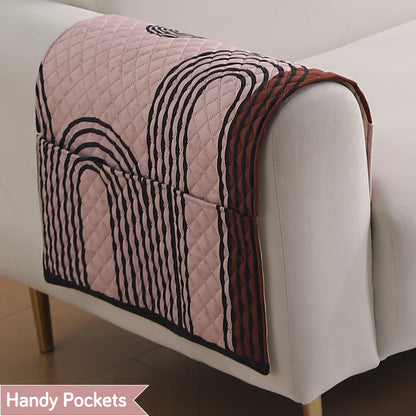LiefNest Printed Holland Velvet Sofa Mat with Foam Filling - Modern Archscape Mauve Blush for 1/2/3 Seater & Armrest