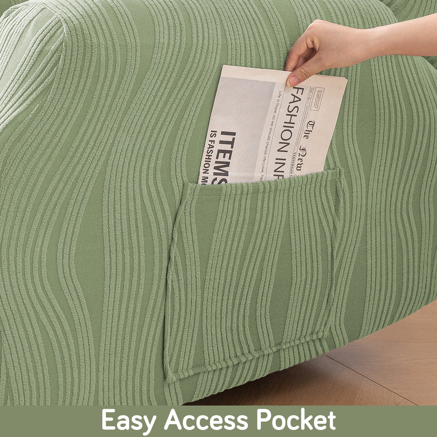 Buy Pastel Green Colour nestiva series knitting jacquard recliner sofa cover​ with pocket | HOKIPO