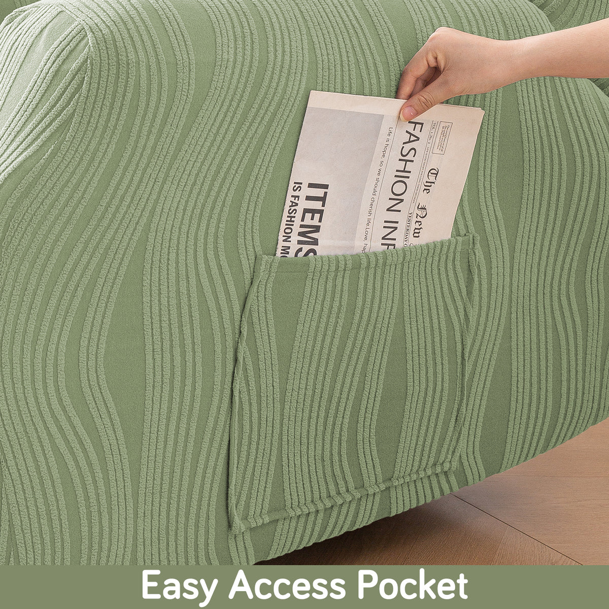 Buy Pastel Green Colour nestiva series knitting jacquard recliner sofa cover​ with pocket | HOKIPO