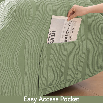 Buy Pastel Green Colour nestiva series knitting jacquard recliner sofa cover​ with pocket | HOKIPO
