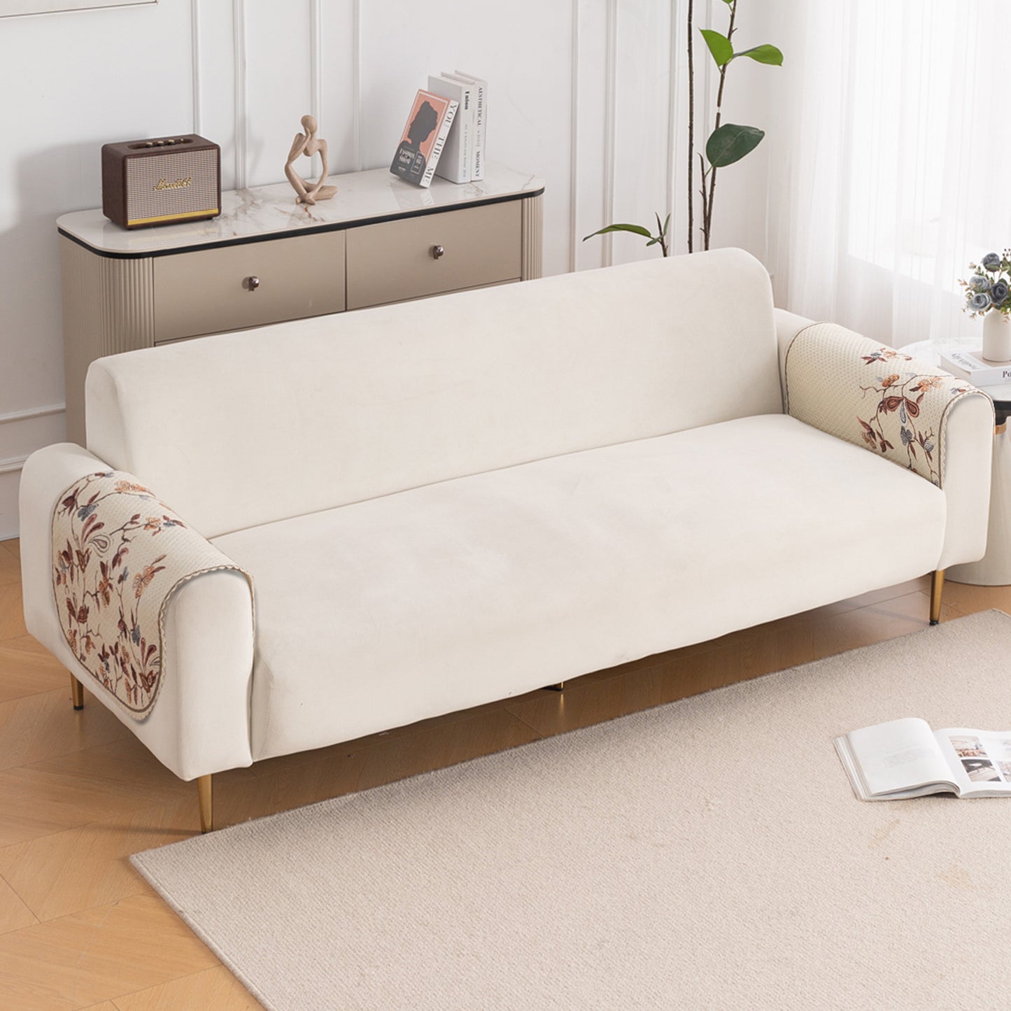 HeavenHue Fleece Soft Touch Quilted Sofa Cover Set – Washable Sofa Panel for Seat & Back - Autumn Whisper