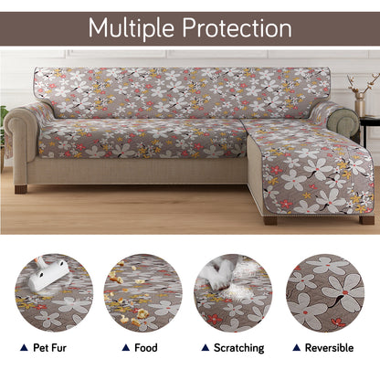 HomeHues Series Quilted Sofa Cover with Secure Fit Belt for L Shape sofa, Pastel Brown Sandwort Flower