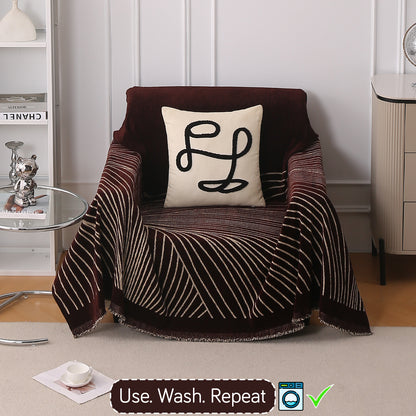 WaveLoom Collection Printed Chenille Sofa Cover Throw Blanket, Dark Coffee