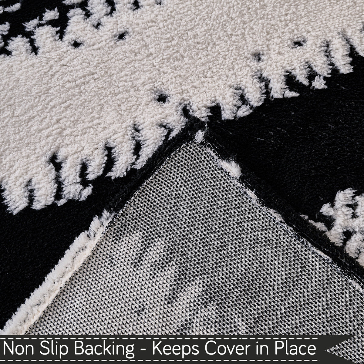 Buy Black Colour Luxury Wavy Plush Sofa Throw with Non-Slip Backing | HOKIPO