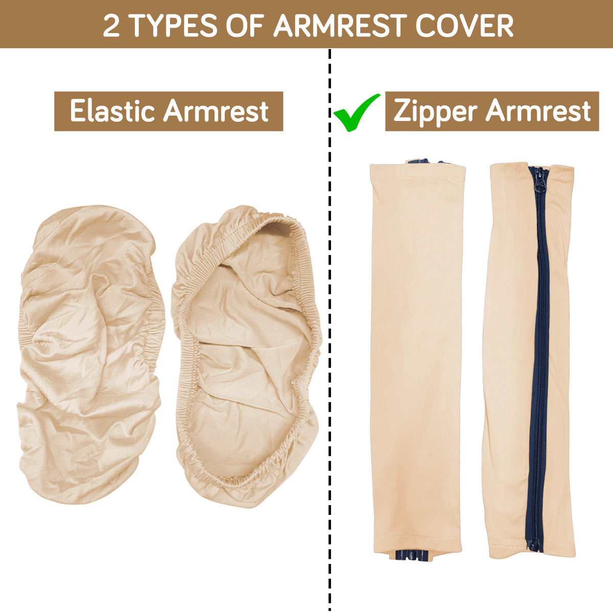 140gsm Armrest Covers for Office Chair (Zipper Style), 1 Pair, Beige